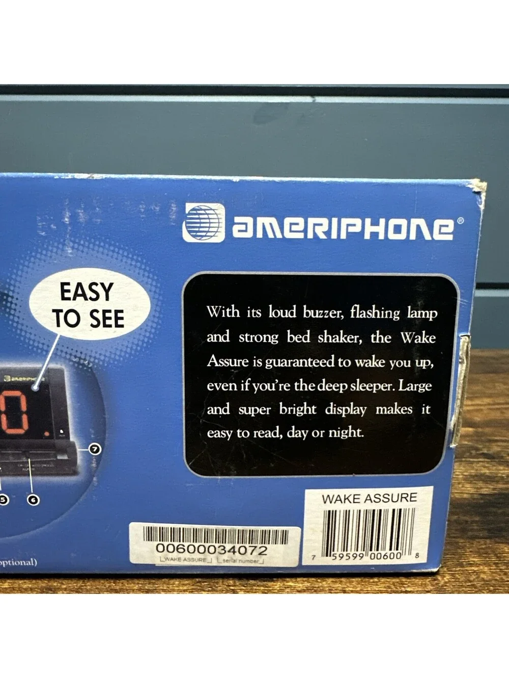 Ameriphone Wake-Assure Alarm Clock Bed Shaker Loud Red LED Hearing Impaired